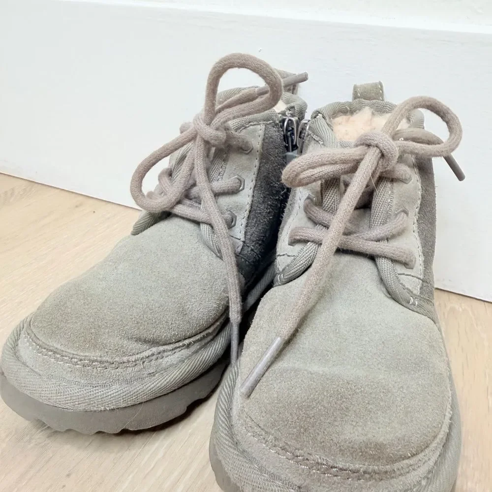Grey UGG Boots Lace Up Ties + Side Zipper. Toddler size 8